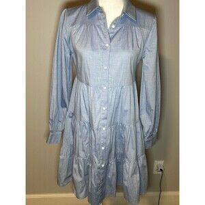 Eliza J Women’s Dress Blue Size 8 Smock Tiered Shirtdress Long Sleeve Casual